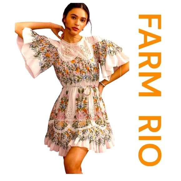 FARM RIO Sweet Bloom Bouquet Off-White Mini Dress, Size M. - Picture 1 of 10